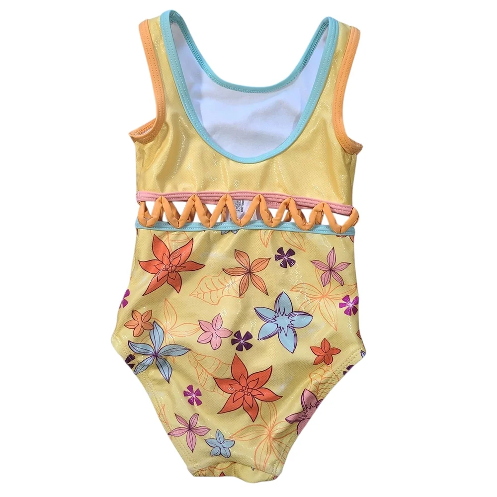 Disney Moana Swimsuit Girls 3T One Piece Yellow Floral Pua Graphic - Picture 2 of 9